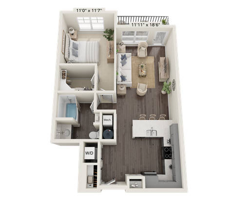 the 1 bedroom floor plan  studio with ensuite baths
